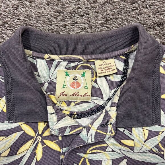 Vintage Thrashed Polo Shirt Sun Faded 80s 90s Leaf Print Distressed Cotton Blue - Picture 2 of 7